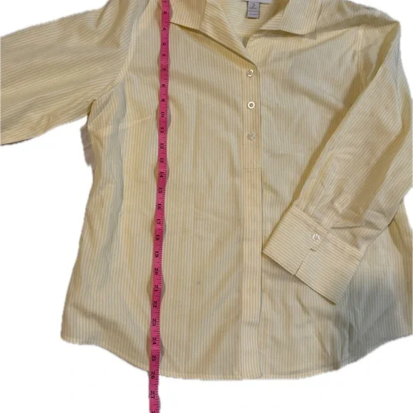 Chico's Striped Butter Yellow Button Down Shirt Sz 2 - Picture 3 of 11